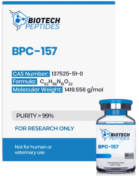 BPC157 5mg peptide vial with high purity for laboratory and scientific research applications.