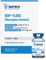 “Receptor Grade IGF‑1 LR3 vial for muscle growth, cell regeneration, and performance enhancement.