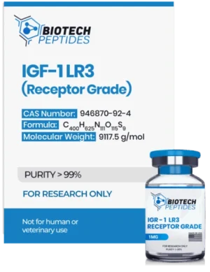 “Receptor Grade IGF‑1 LR3 vial for muscle growth, cell regeneration, and performance enhancement.
