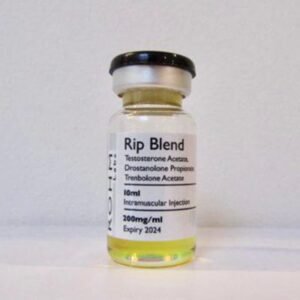 Rip Blend 300mg vial featuring 100mg Test Propionate, 100mg Tren Acetate, and 100mg Masteron Propionate per mL, presented as a cutting blend for a hard, defined, and vascular physique.
