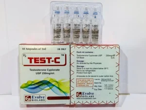 Test C 250mg/ml injectable Testosterone Cypionate vial for research and laboratory use, featuring professional pharmaceutical-grade packaging and labeling.