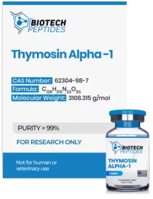 Thymosin Alpha-1 peptide vial with high purity for laboratory and scientific research applications.